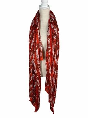La Ligne New York Burnt Orange Tropical Palm  Frayed Hem 74x98 Scarf